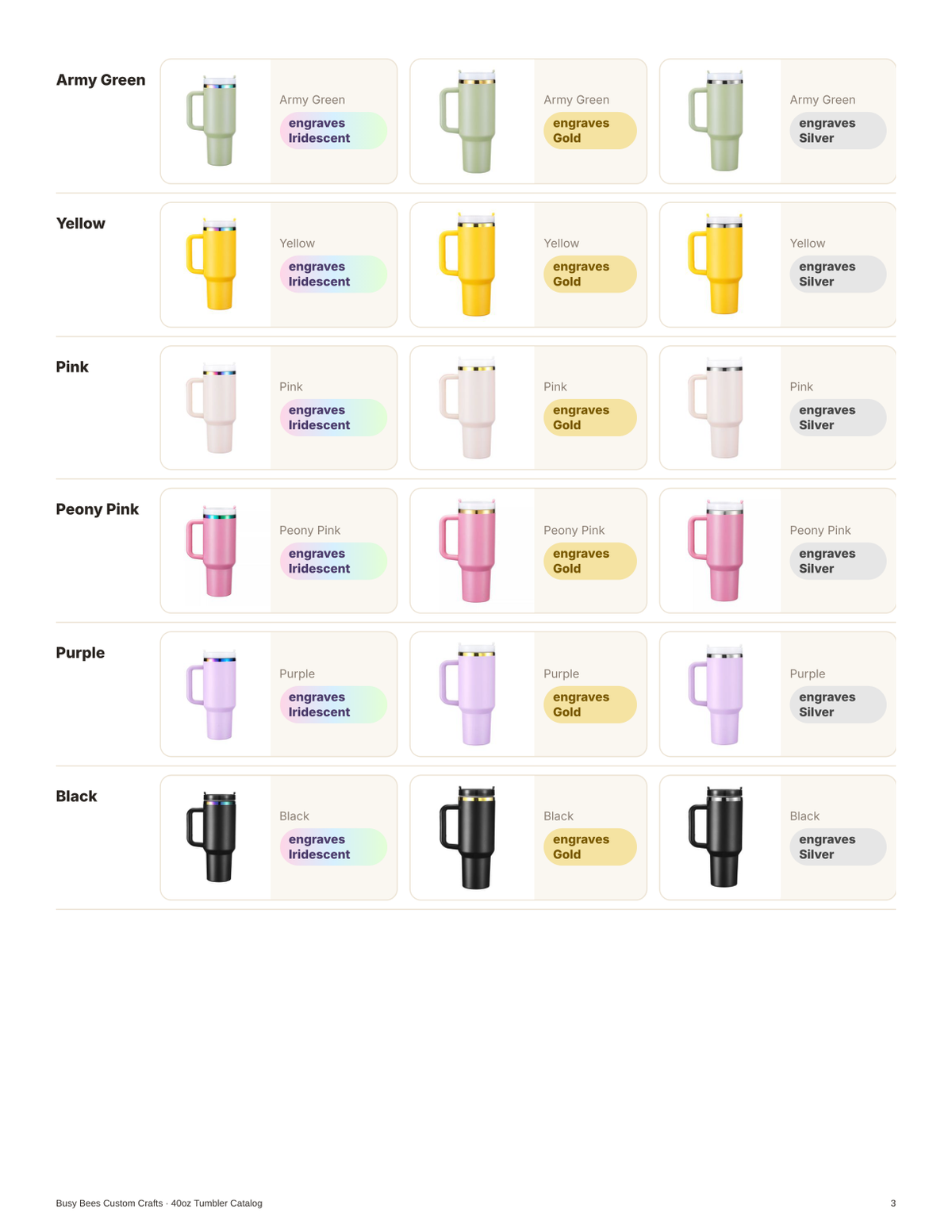 Standard 40oz Tumbler Colors Army Green Through Black