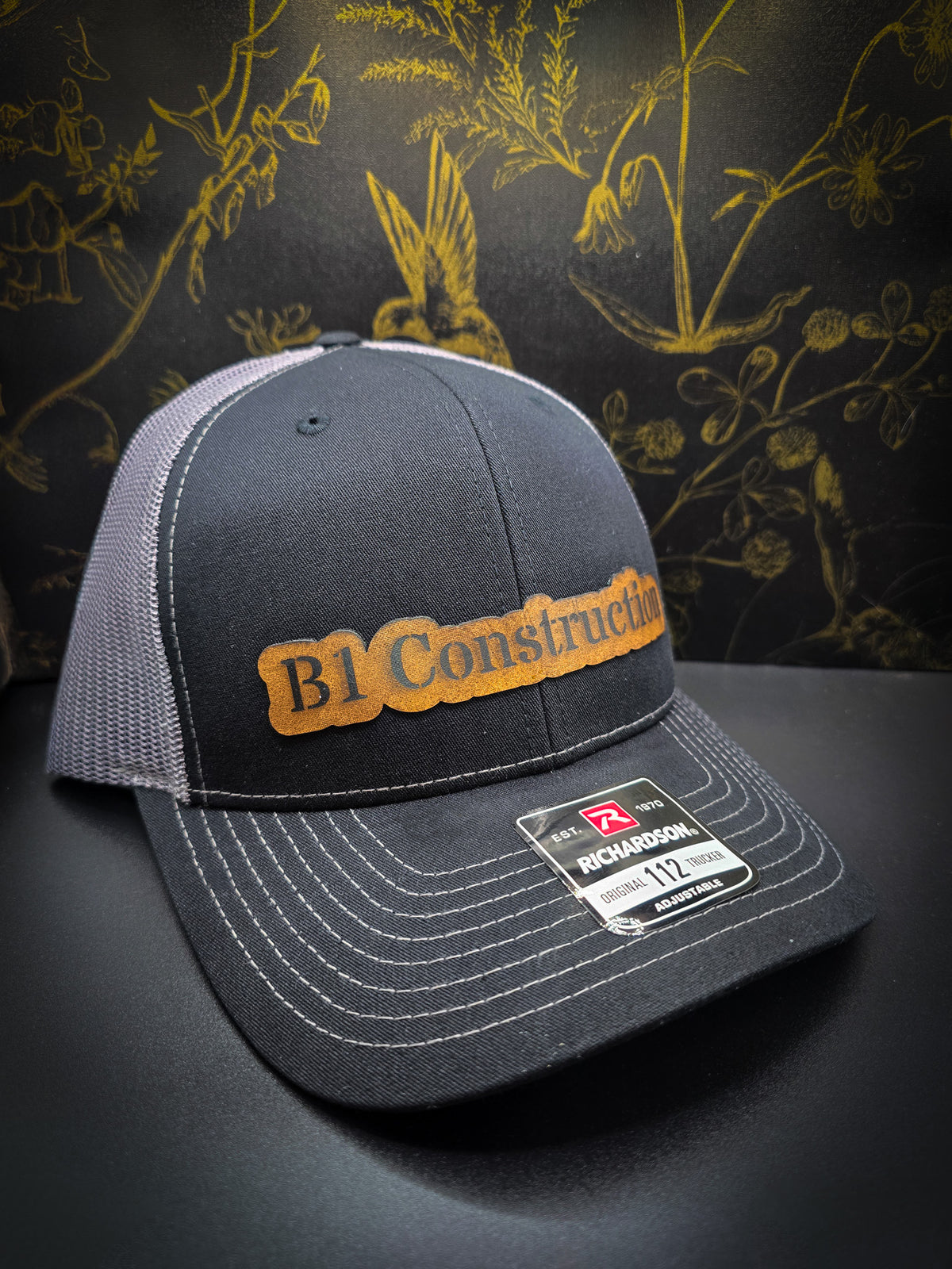 Custom leather-patch trucker hat
