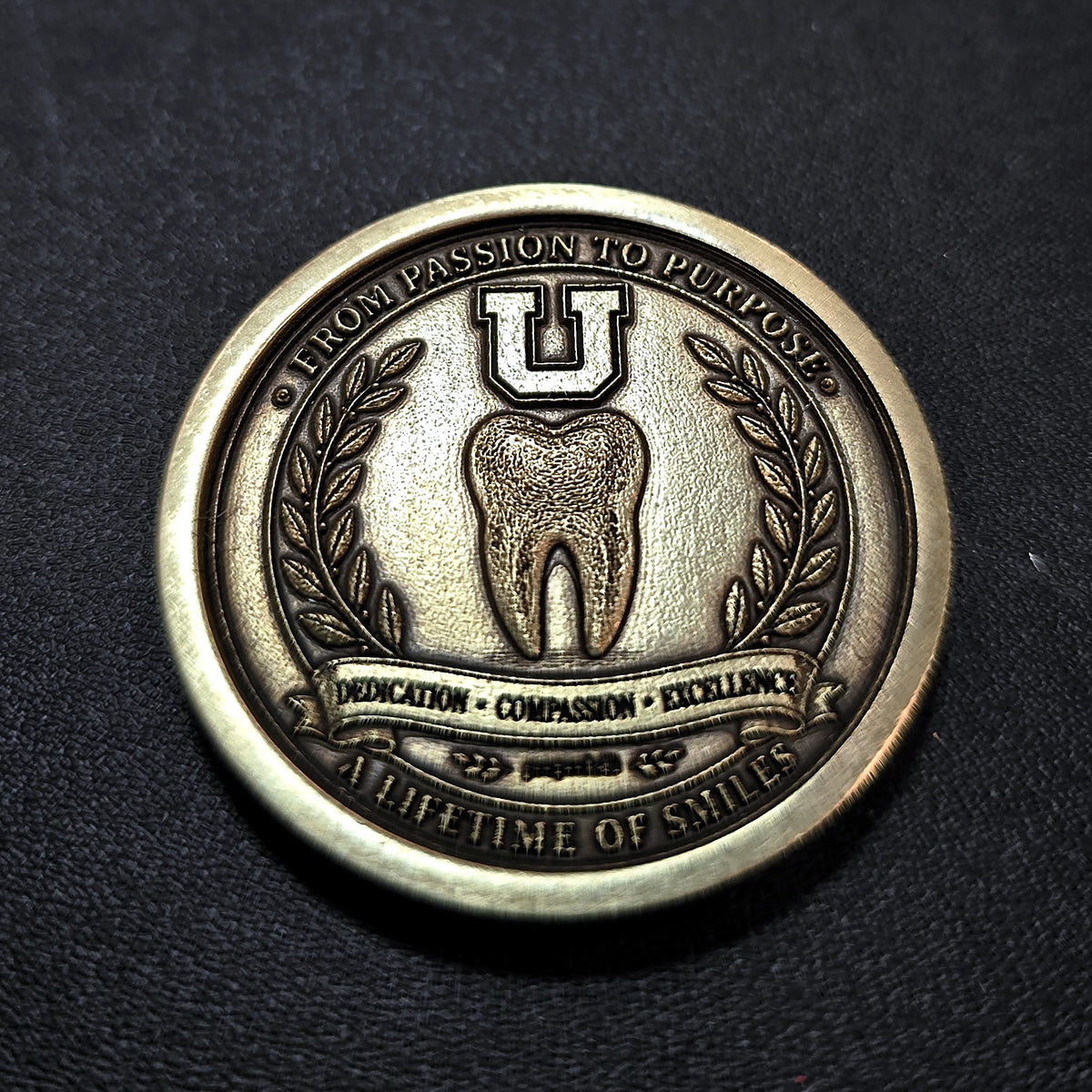 Custom brass graduation coin example