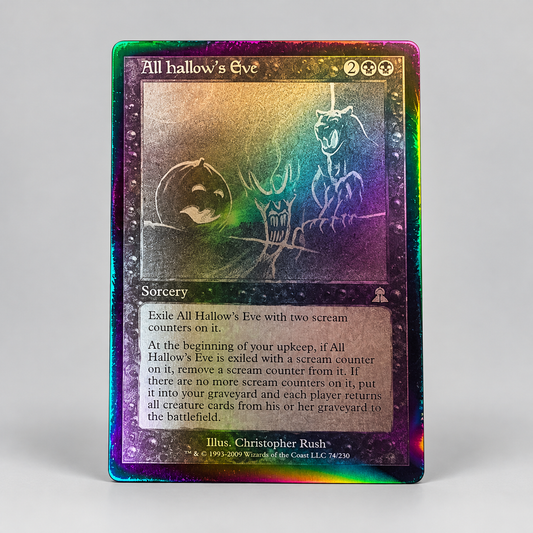 All Hallow's Eve iridescent metal proxy card