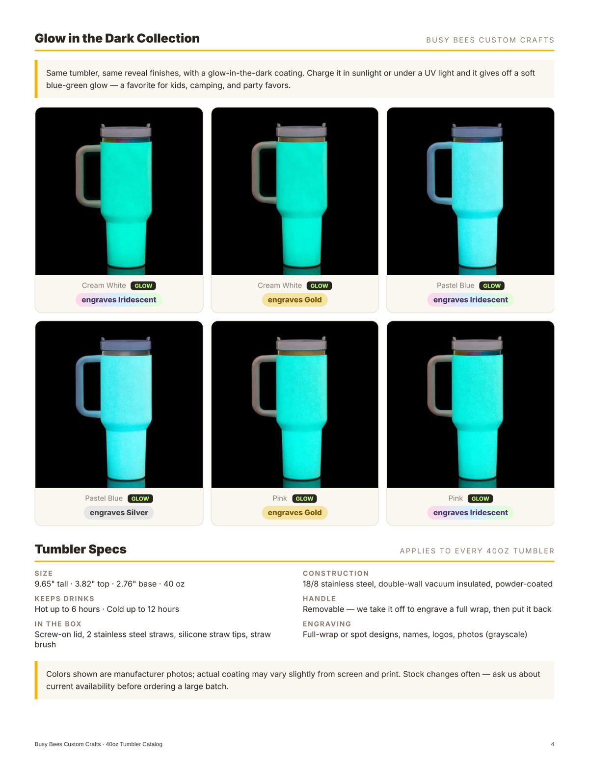 Glow 40oz Tumbler Colors and Reveal Finishes
