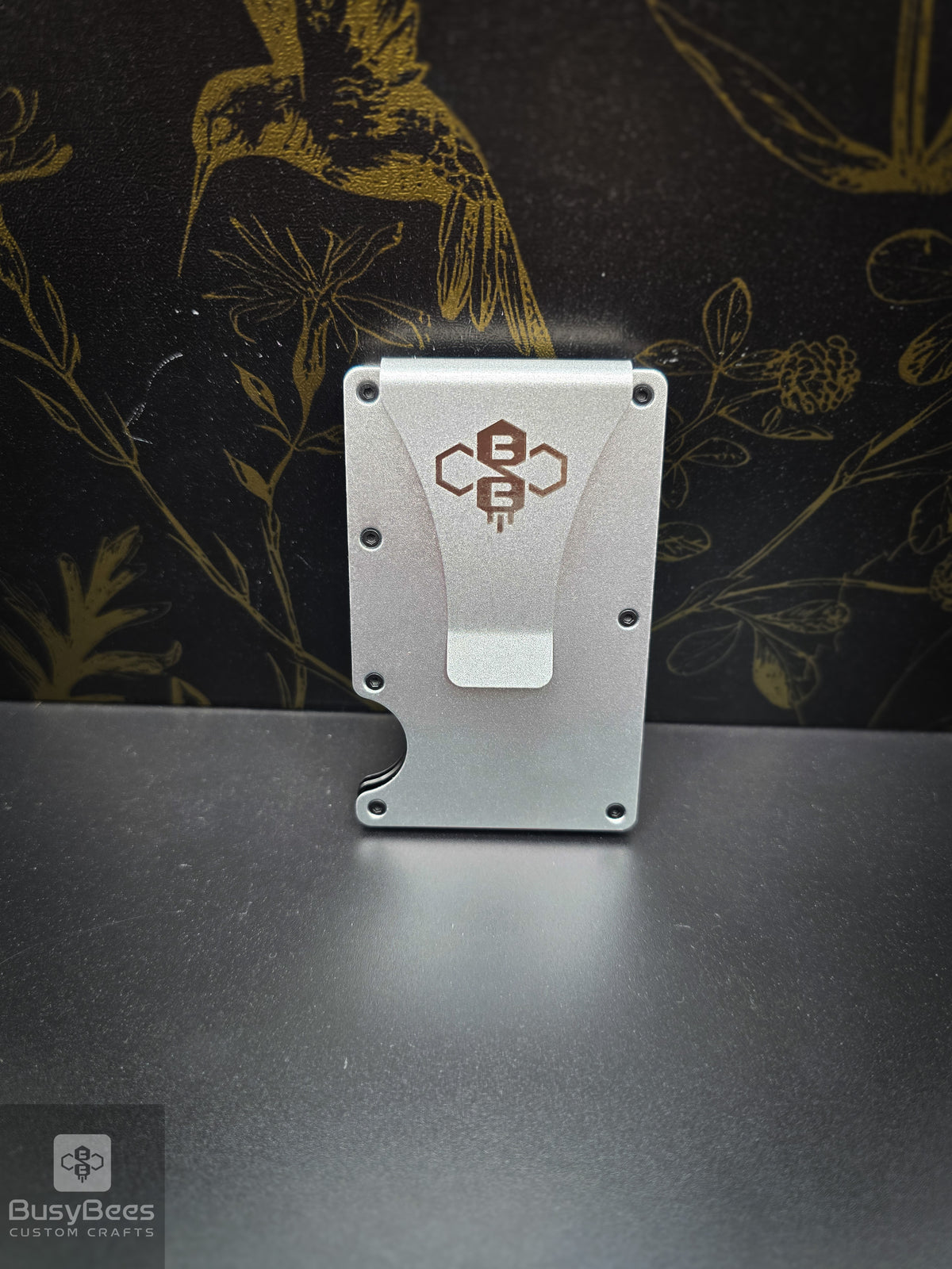 Blank metal wallet style (shown engraved for reference)