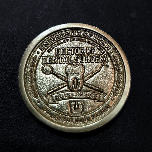 Custom brass graduation coin example