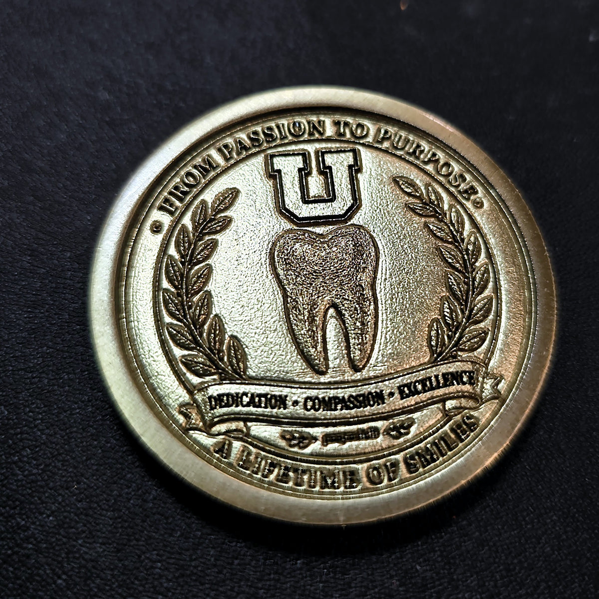 Custom brass graduation coin example