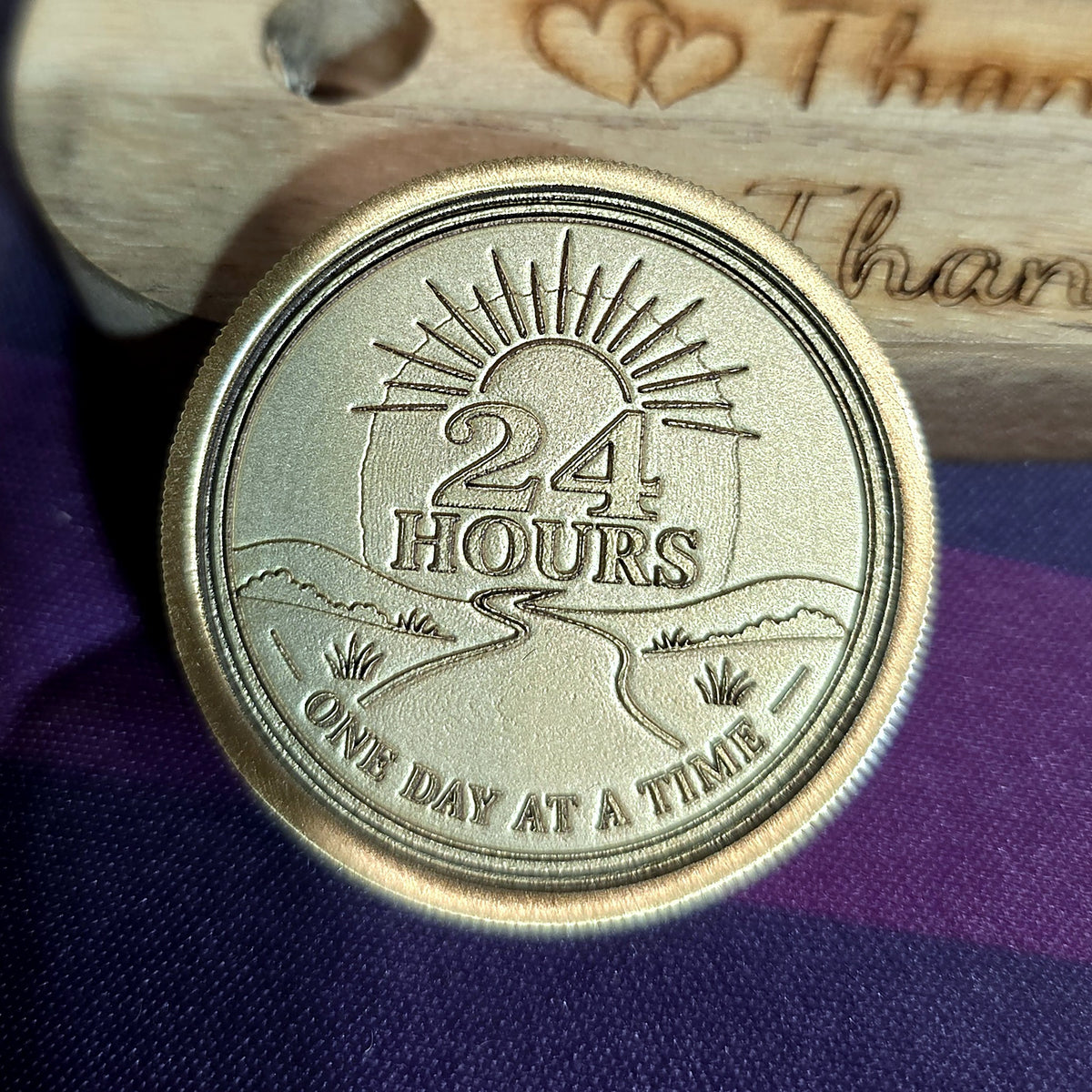24 Hours sobriety brass coin, embossed