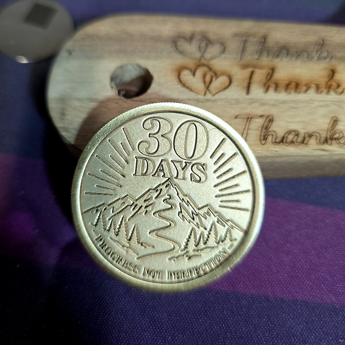 30 Days sobriety brass coin, embossed