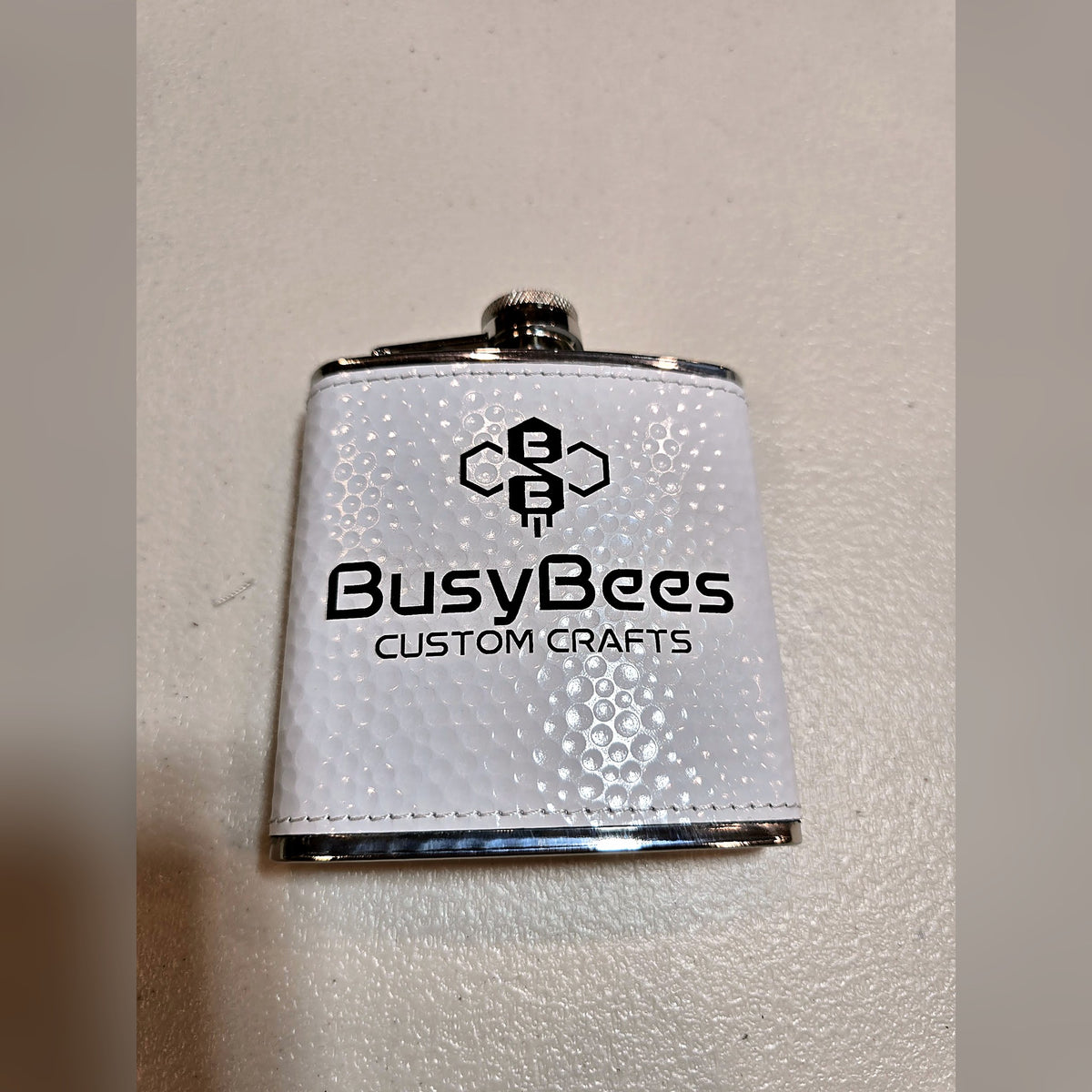 Engraved flask close-up