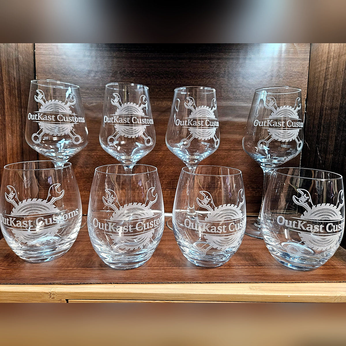 Set of engraved wine glasses