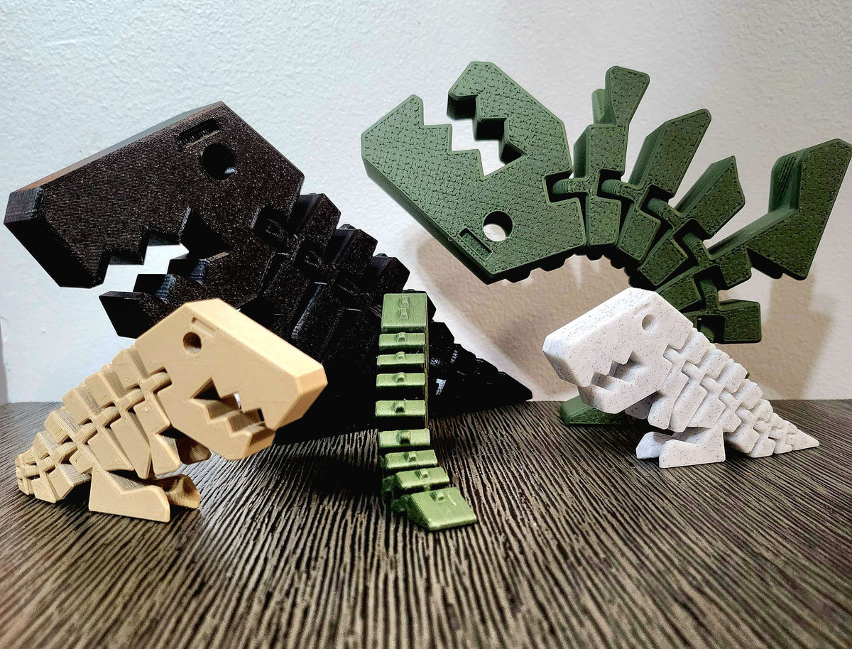 3D-printed Flexi Rex articulated dinosaur