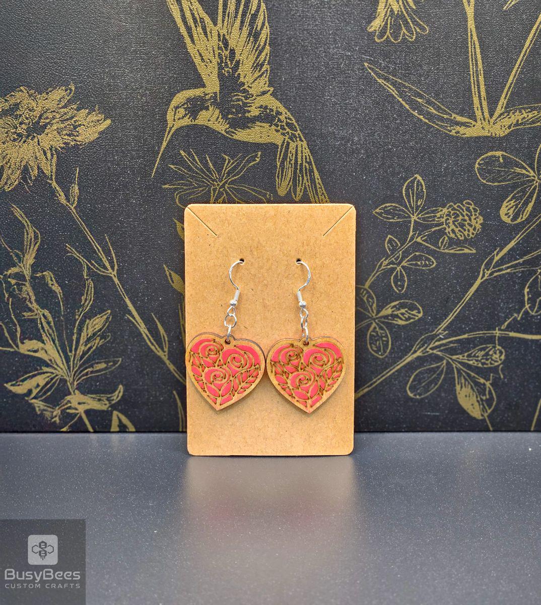 Custom rose heart earrings